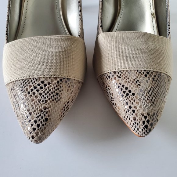 ANNE KLEIN Faux Snakeskin Shoes Stretch Band Brown Wood Stiletto Heel Women's 8 - Picture 8 of 12